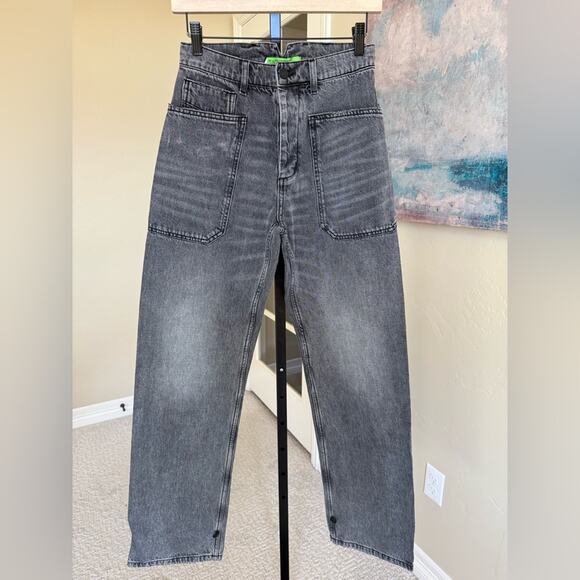 Sandrine Rose X Anthroplogie Wide Leg Cargo Jeans Womens 26 Black Wash New Nwt - Picture 1 of 7